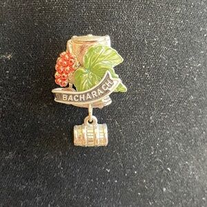 Vintage Alpine Bacharach Brooch  Trachten Hat Pin Silver Tone Beer Barrel Grapes